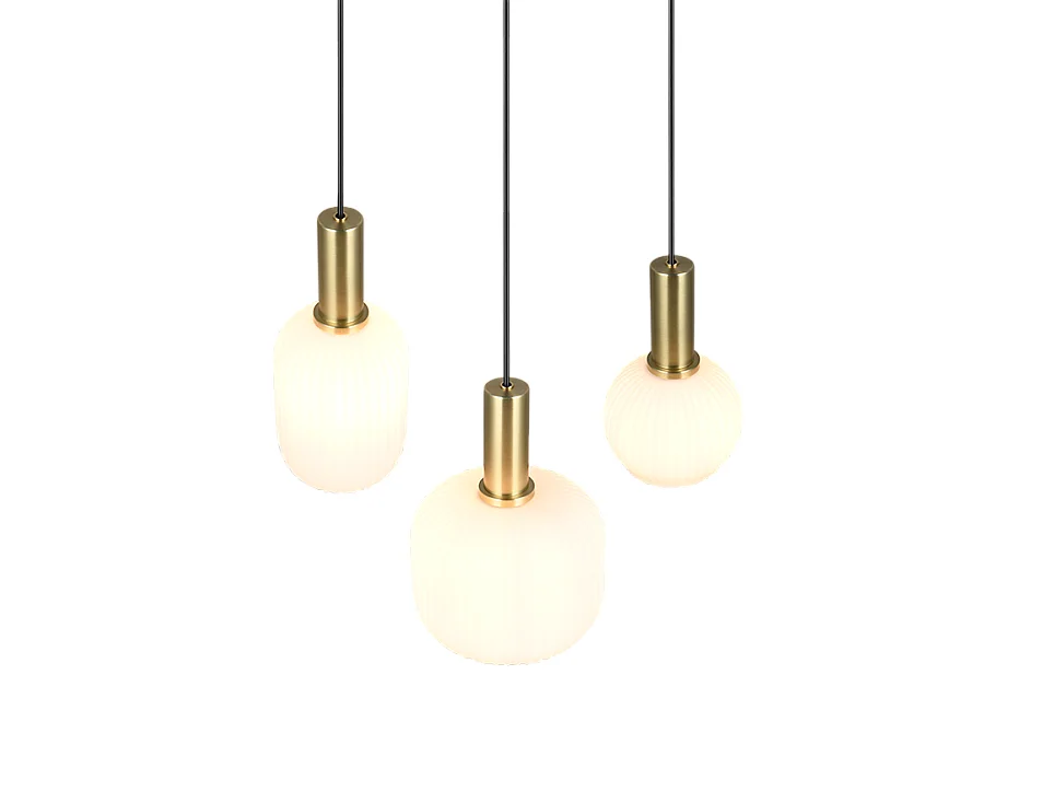 Lampada a sospensione 3 luci, metallo, ottone satinato, 38,5x150x30 cm, Diva