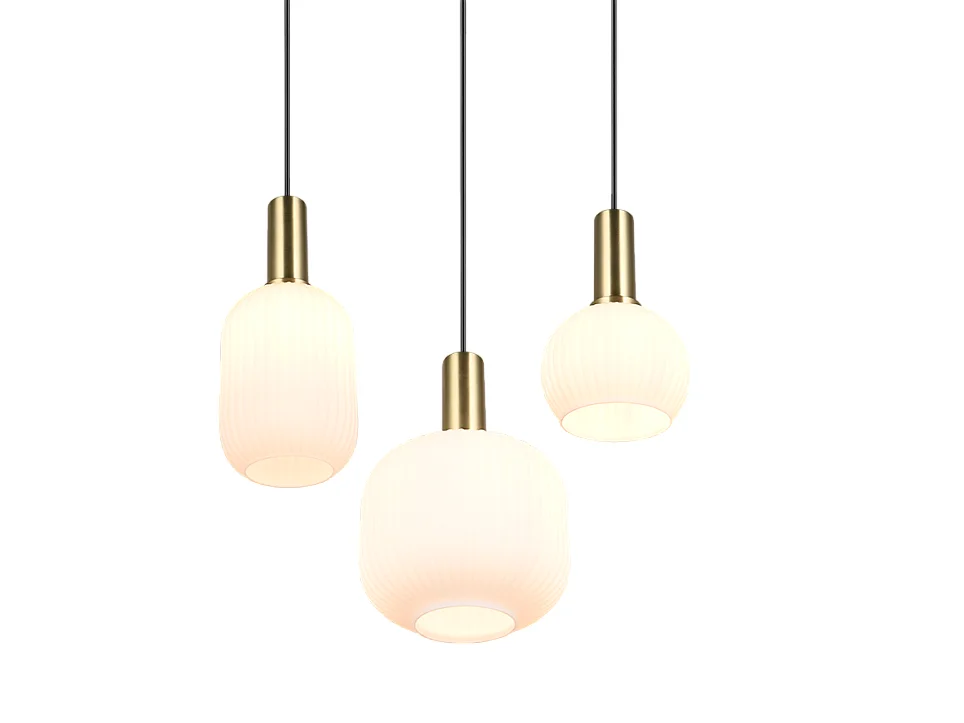 Lampada a sospensione 3 luci, metallo, ottone satinato, 38,5x150x30 cm, Diva