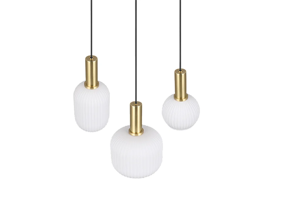 Lampada a sospensione 3 luci, metallo, ottone satinato, 38,5x150x30 cm, Diva