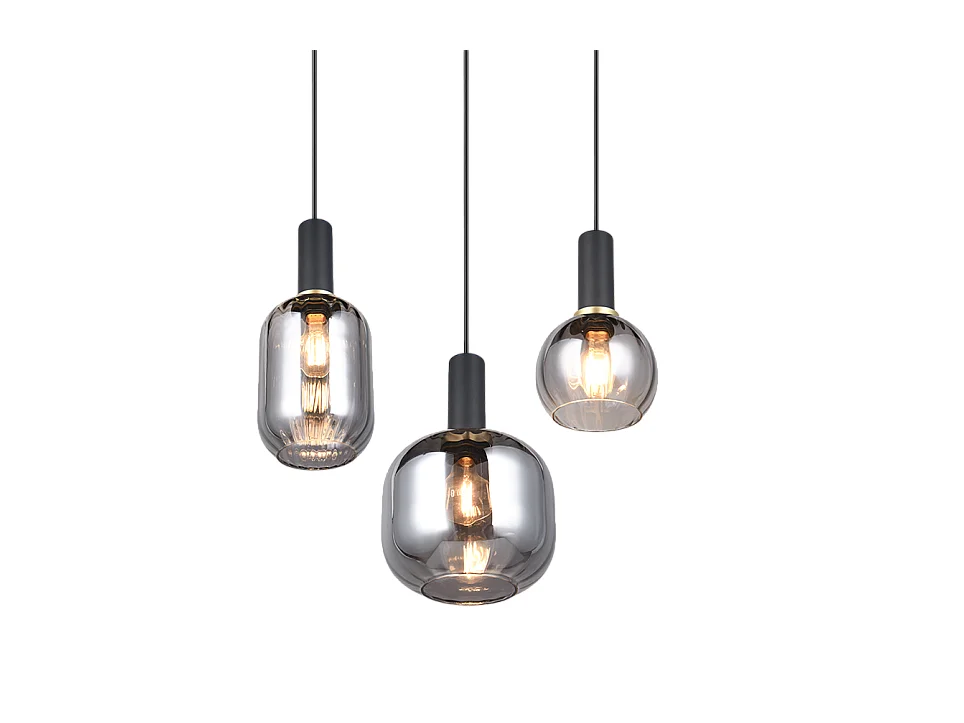 Lampada a sospensione 3 luci, metallo, nero opaco, 38,5x150x30 cm, Diva