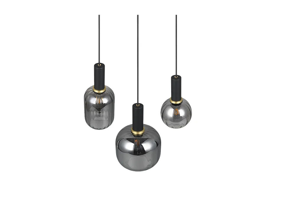 Lampada a sospensione 3 luci, metallo, nero opaco, 38,5x150x30 cm, Diva