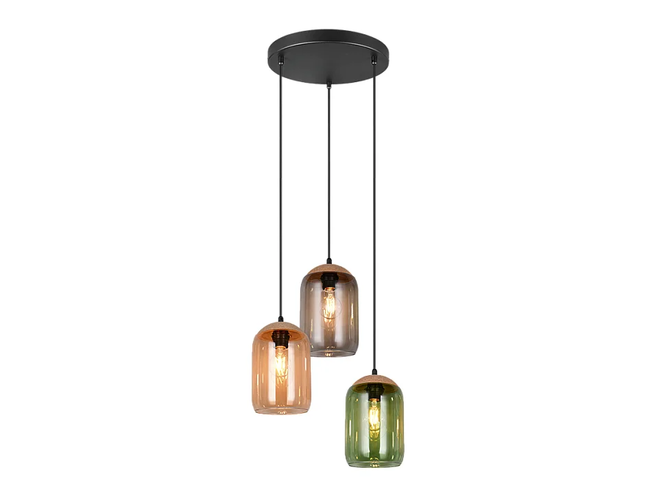 Suspension verre 3 lampes multicolores Cork