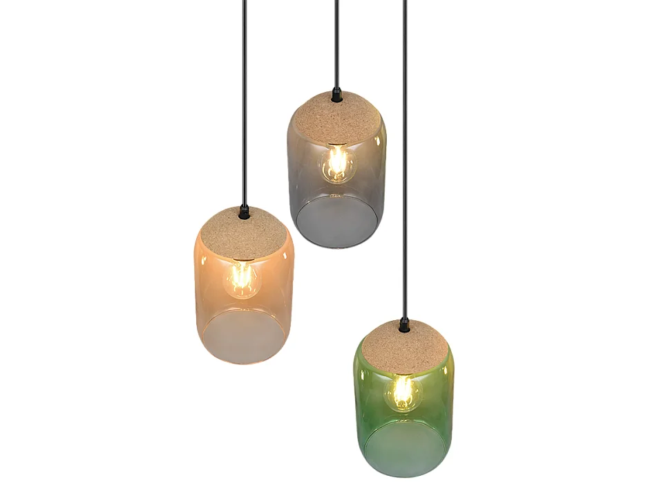 Suspension verre 3 lampes multicolores Cork