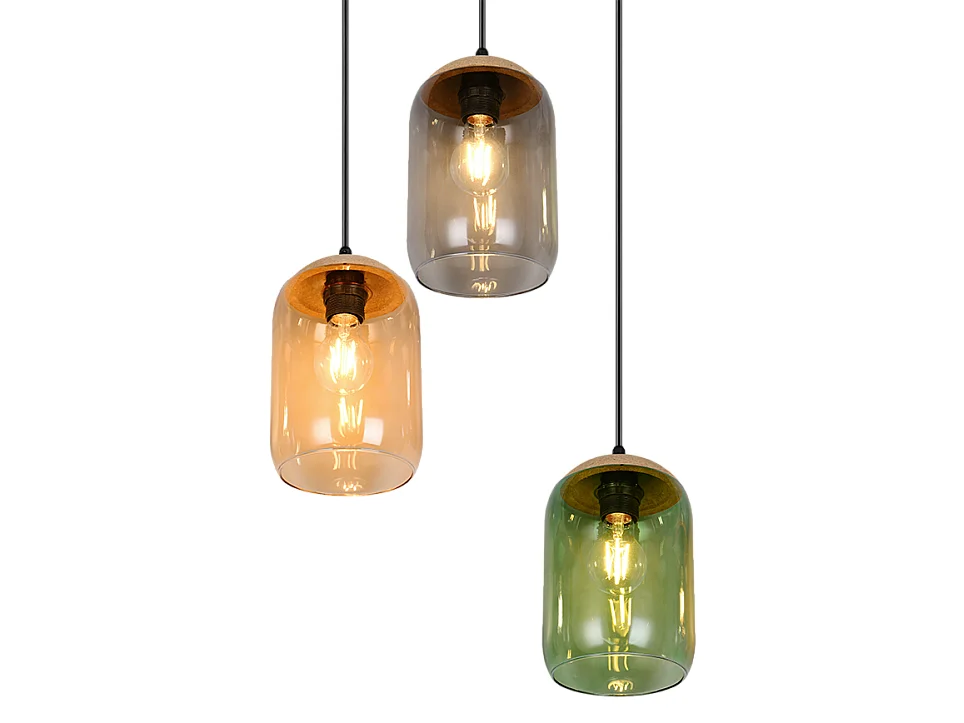Suspension verre 3 lampes multicolores Cork