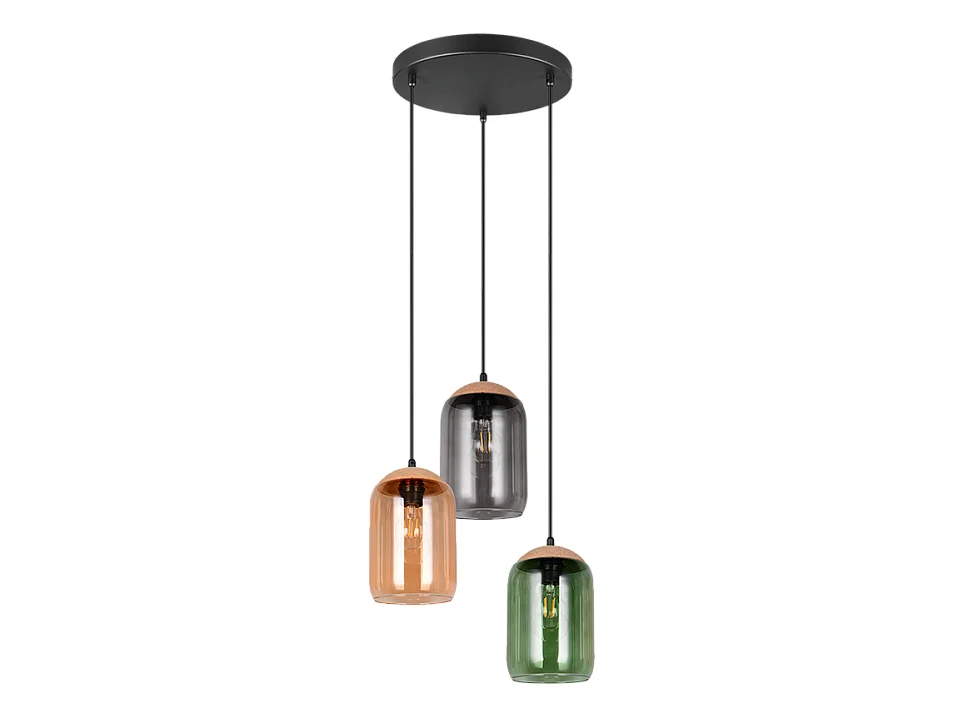 Suspension verre 3 lampes multicolores Cork