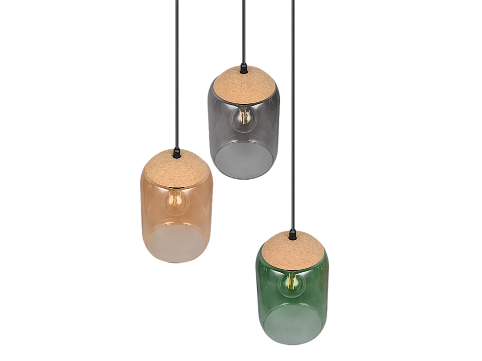 Suspension verre 3 lampes multicolores Cork
