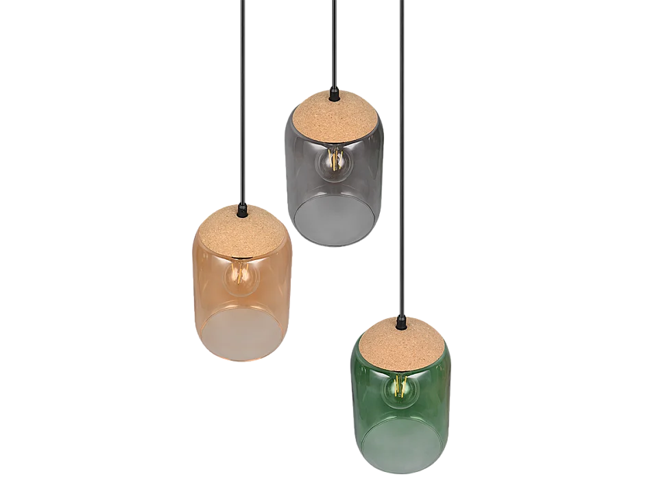 Suspension verre 3 lampes multicolores Cork