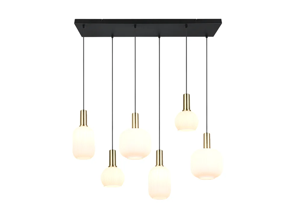 Lampada a sospensione 6 luci, metallo, ottone satinato, 92x150x35 cm, Diva