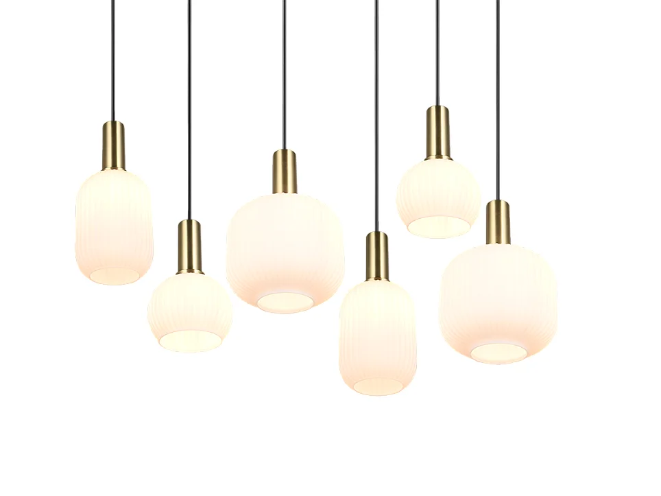 Lampada a sospensione 6 luci, metallo, ottone satinato, 92x150x35 cm, Diva