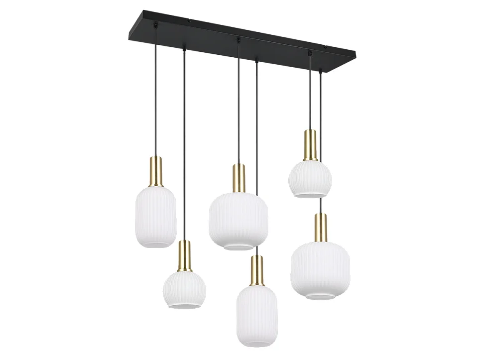 Lampada a sospensione 6 luci, metallo, ottone satinato, 92x150x35 cm, Diva