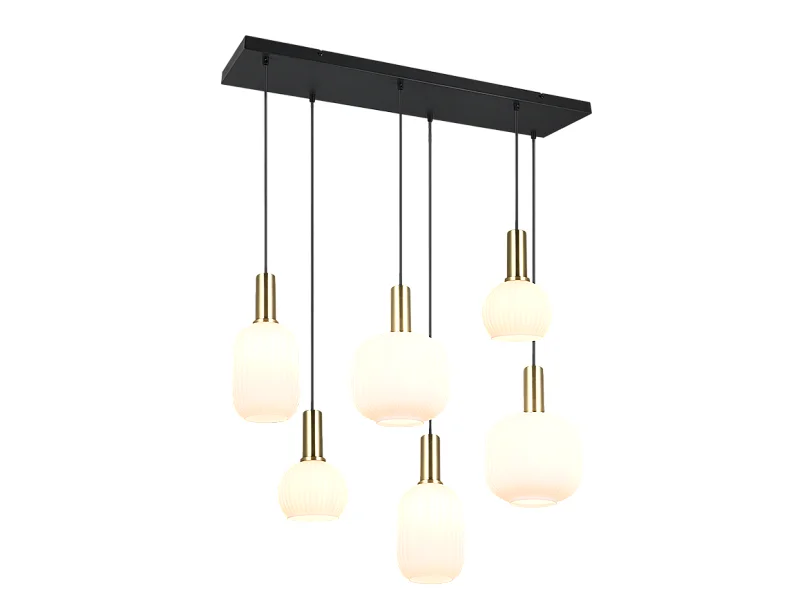 Lampada a sospensione 6 luci, metallo, ottone satinato, 92x150x35 cm, Diva