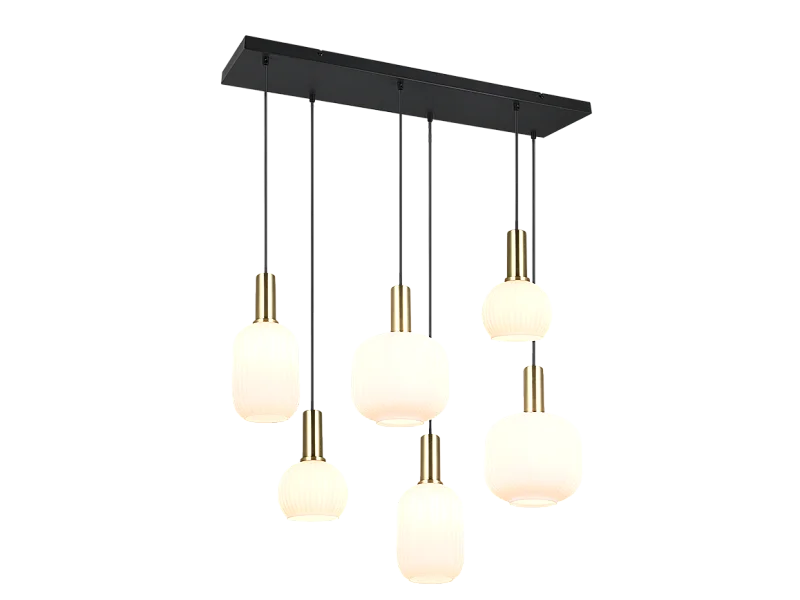 Lampada a sospensione 6 luci, metallo, ottone satinato, 92x150x35 cm, Diva