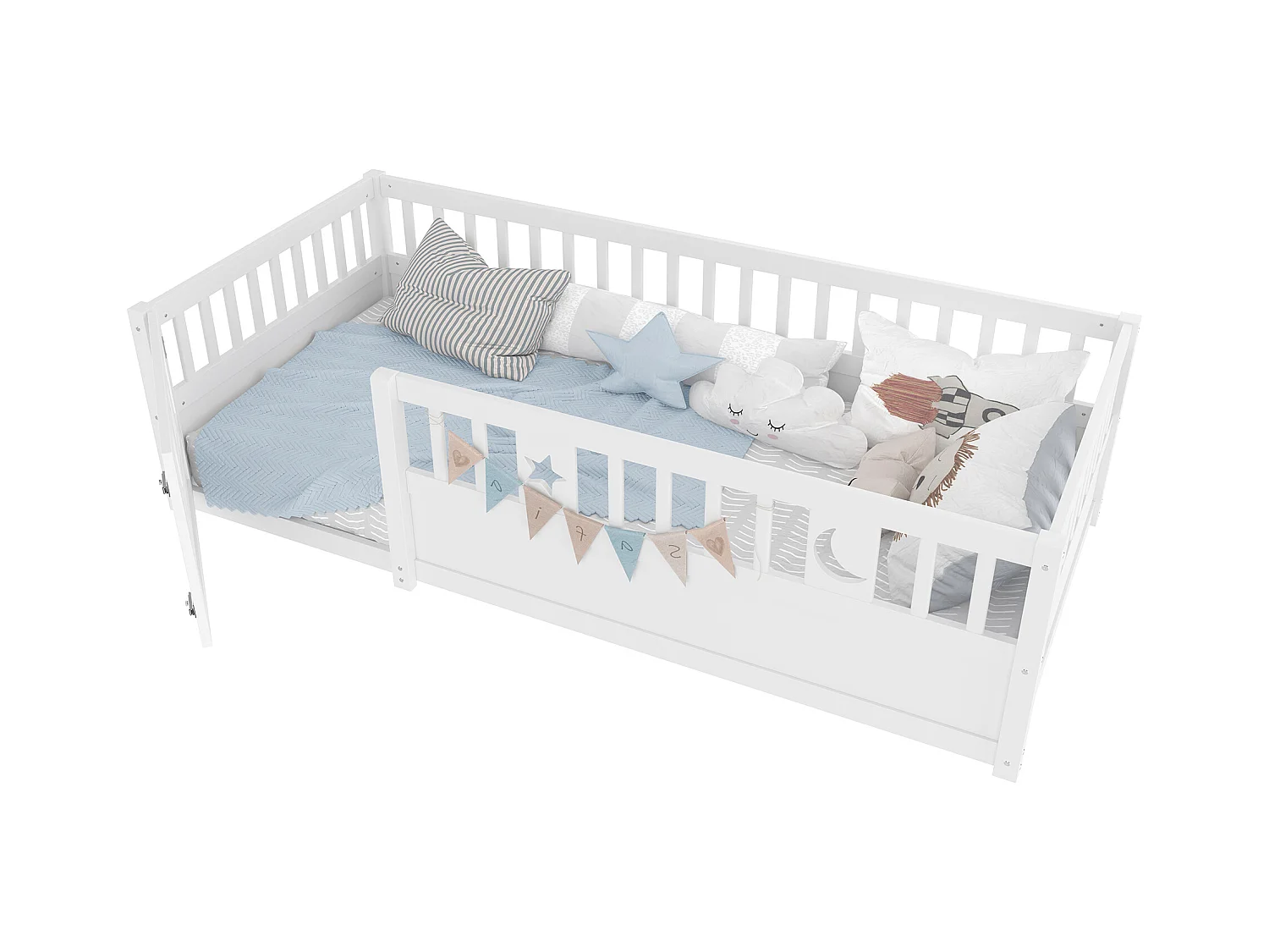 Lit bébé 90x190 cm - avec barrières de sécurité - sans sommier à lattes - blanc (sans matelas)