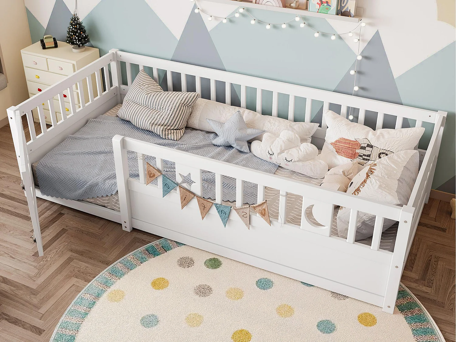 Lit bébé 90x190 cm - avec barrières de sécurité - sans sommier à lattes - blanc (sans matelas)
