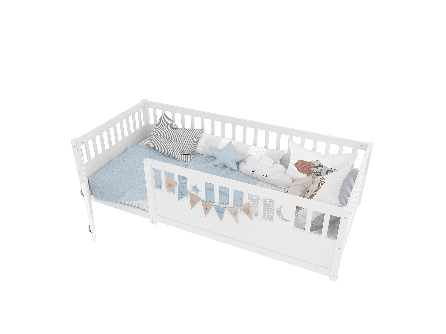 Lit bébé 90x190 cm - avec barrières de sécurité - sans sommier à lattes - blanc (sans matelas)