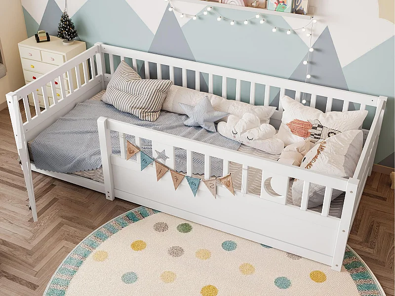 Babybed 90x190 cm - met veiligheidshekken - zonder lattenbodem - wit (zonder matras)