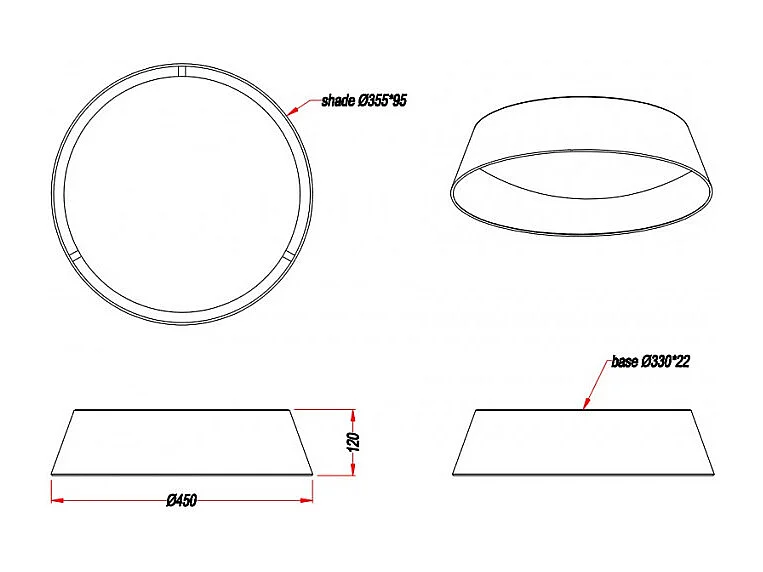 Plafoniera LED, tessuto, nero, 45x12x45 cm, Ponts