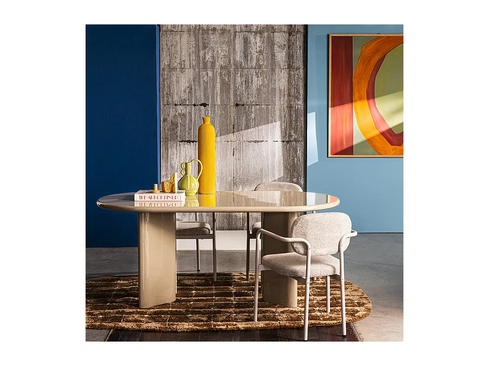 Glossi - Table à manger 6 personnes ovale en bois laqué - Beige