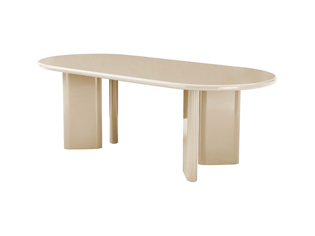 Glossi - Table à manger 6 personnes ovale en bois laqué - Beige