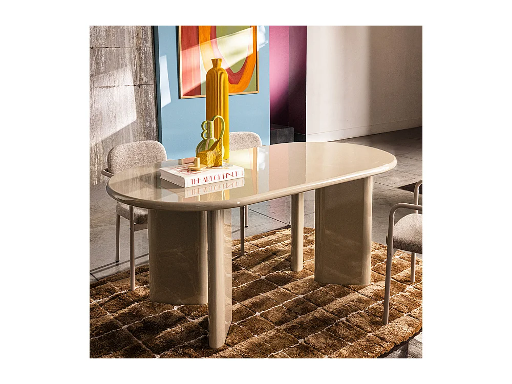 Glossi - Table à manger 6 personnes ovale en bois laqué - Beige