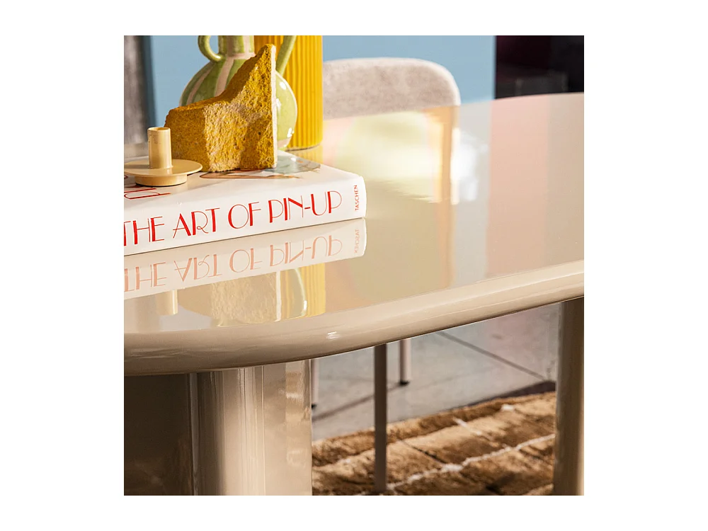 Glossi - Table à manger 6 personnes ovale en bois laqué - Beige
