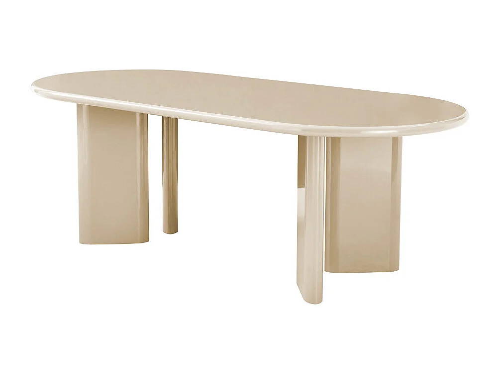Glossi - Table à manger 6 personnes ovale en bois laqué - Grège