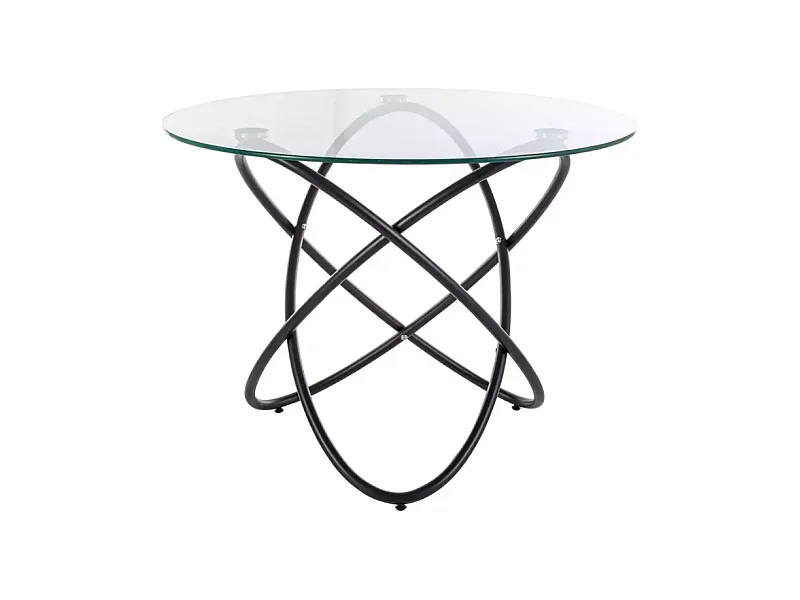 Table ronde 100 cmdesign verre transparent 6 pers pied métal noir AURELIAZ