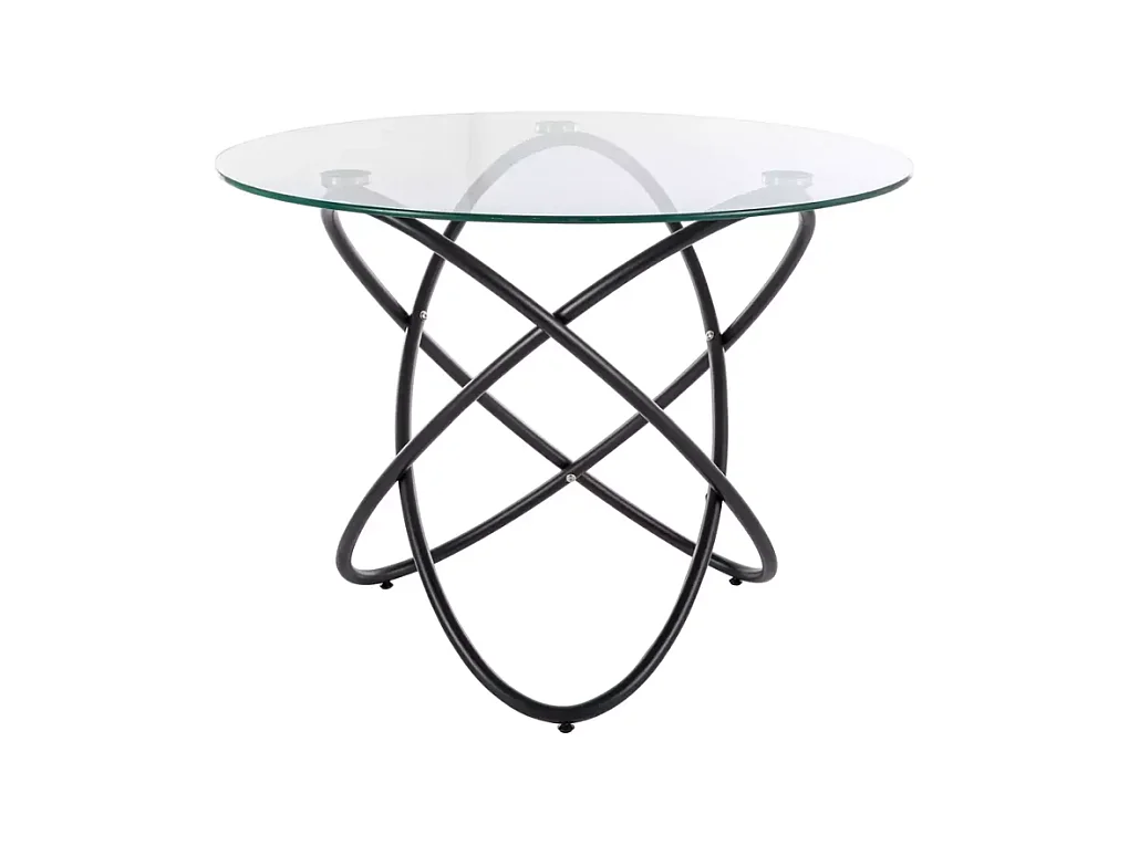 Table ronde 100 cmdesign verre transparent 6 pers pied métal noir AURELIAZ