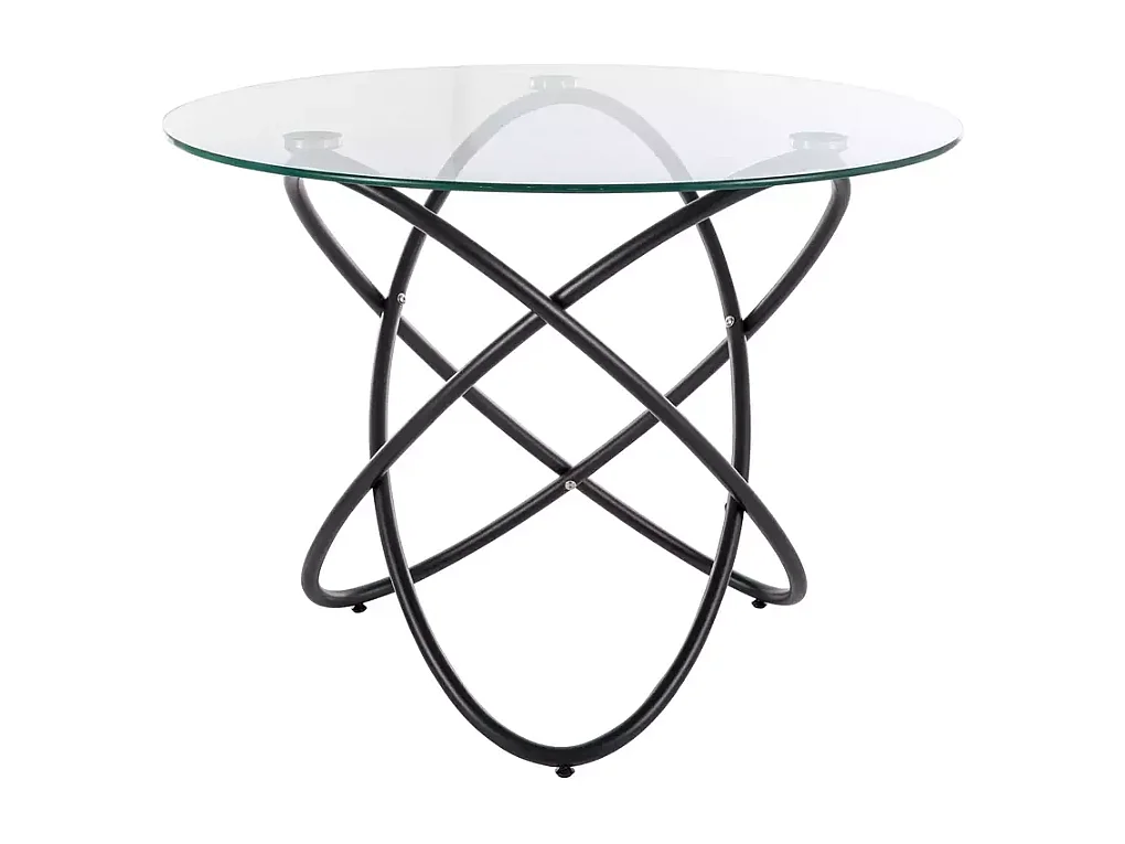 Table ronde 100 cmdesign verre transparent 6 pers pied métal noir AURELIAZ