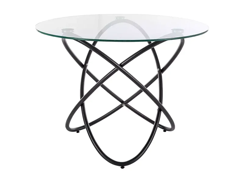 Table ronde 100 cmdesign verre transparent 6 pers pied métal noir AURELIAZ