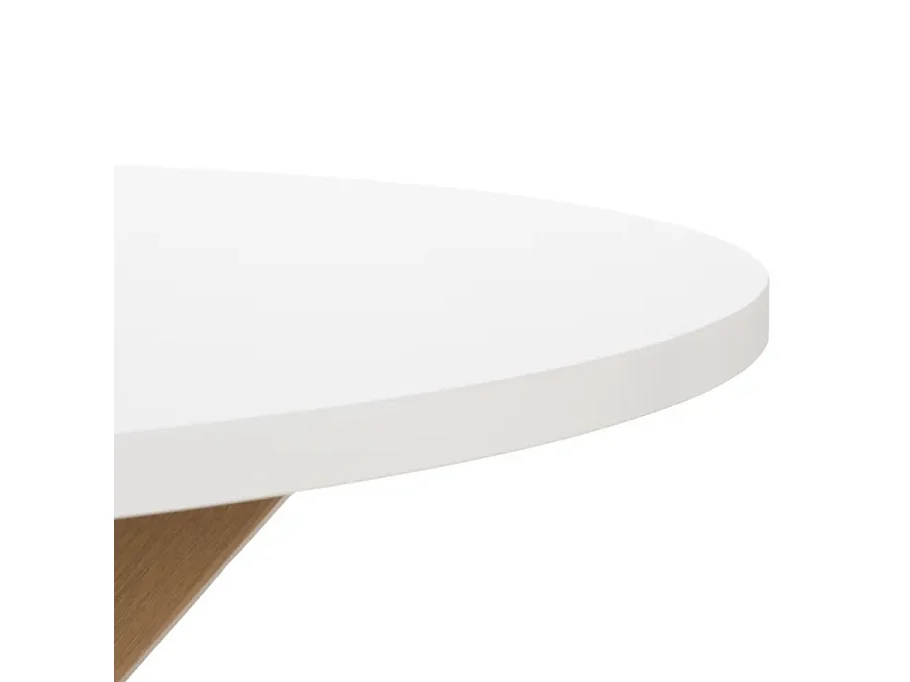 Table à manger ronde 120 cm blanche avec pieds métal style bois ROMANCE