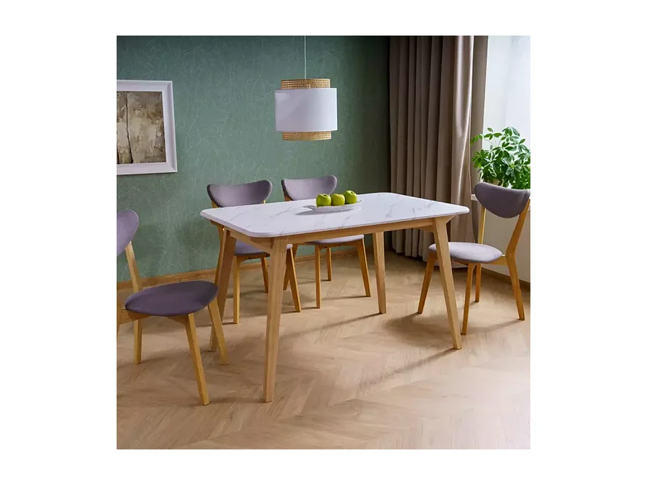 Table rectangulaire 120 cm marbre blanc et bois chêne NORDICAZ