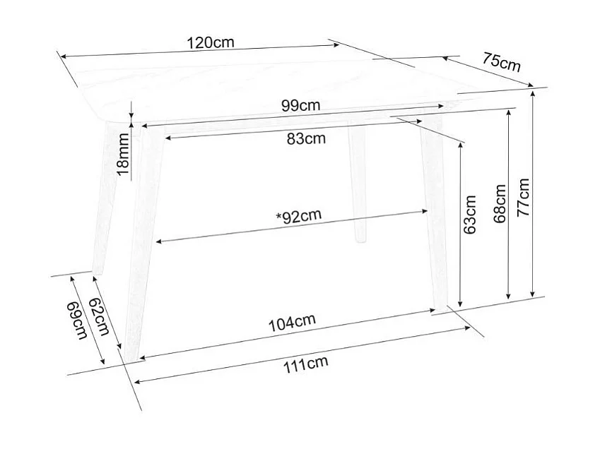 Table rectangulaire 120 cm marbre blanc et bois chêne NORDICAZ
