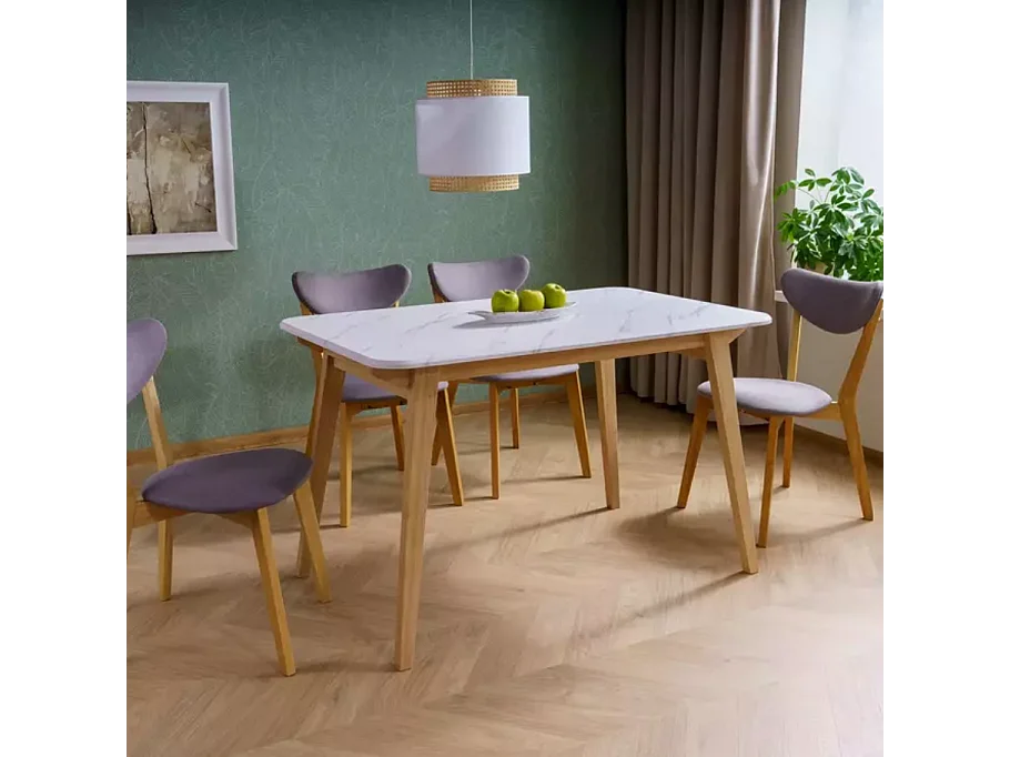 Table rectangulaire 120 cm marbre blanc et bois chêne NORDICAZ