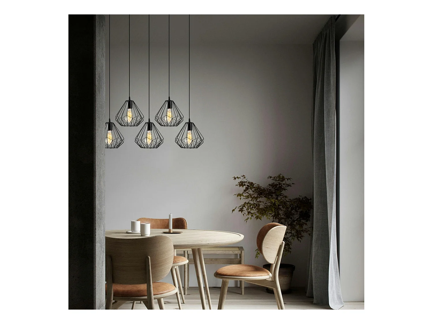 Suspension de table noire design diamant 5 abat-jour ERZIN