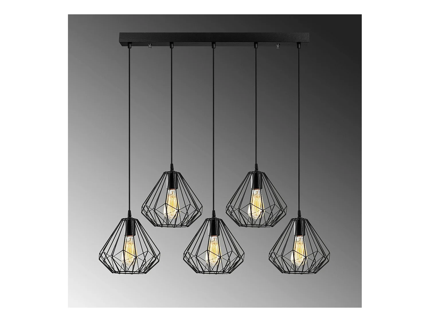 Suspension de table noire design diamant 5 abat-jour ERZIN