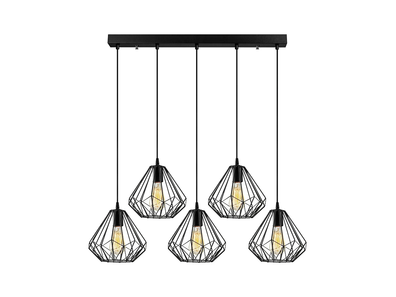 Suspension de table noire design diamant 5 abat-jour ERZIN