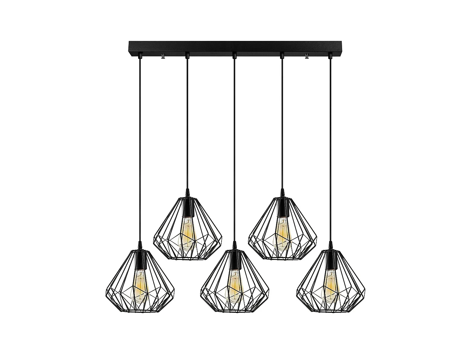 Suspension de table noire design diamant 5 abat-jour ERZIN