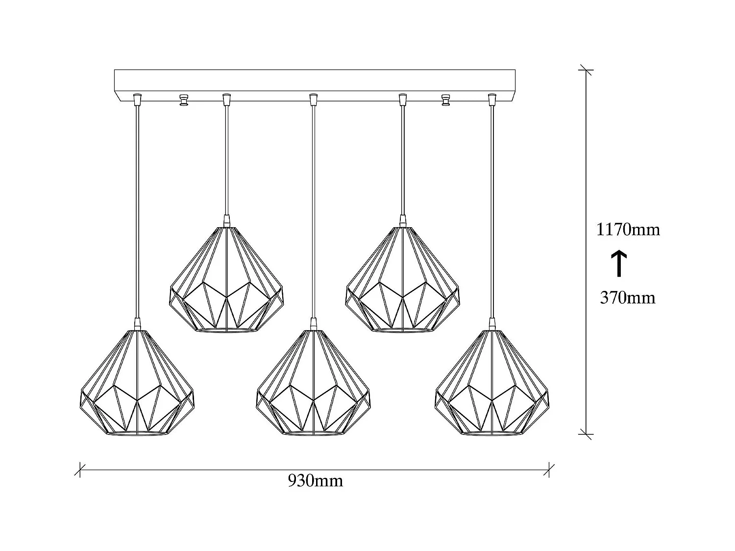 Suspension de table noire design diamant 5 abat-jour ERZIN