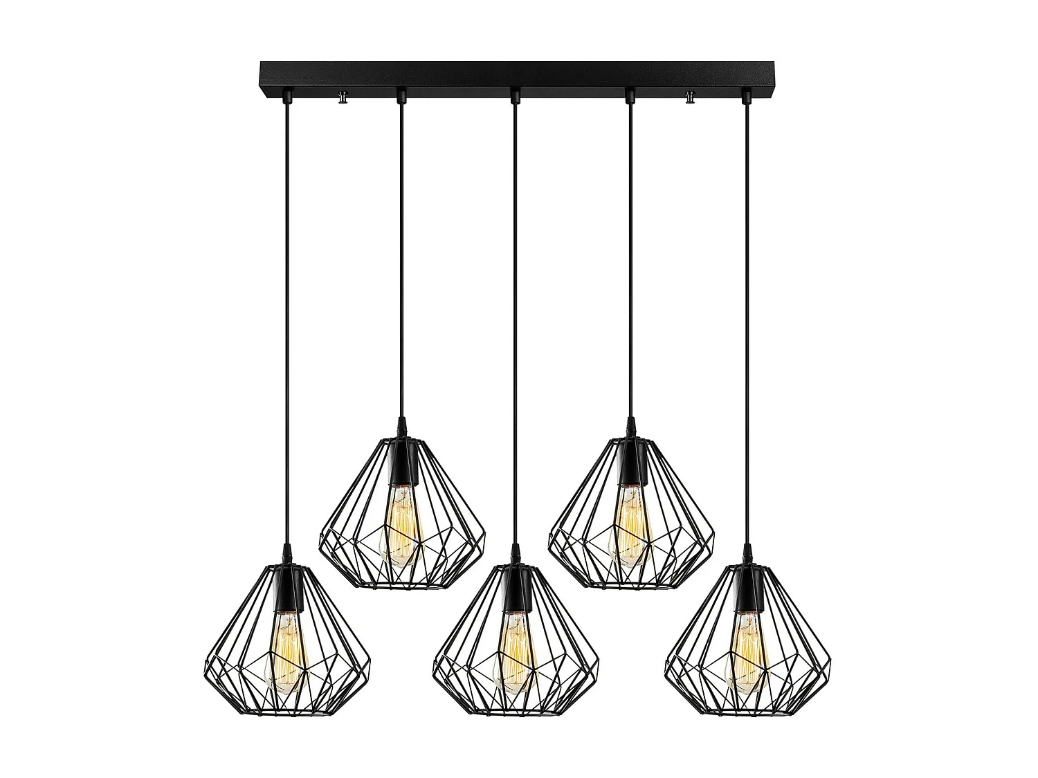 Suspension de table noire design diamant 5 abat-jour ERZIN