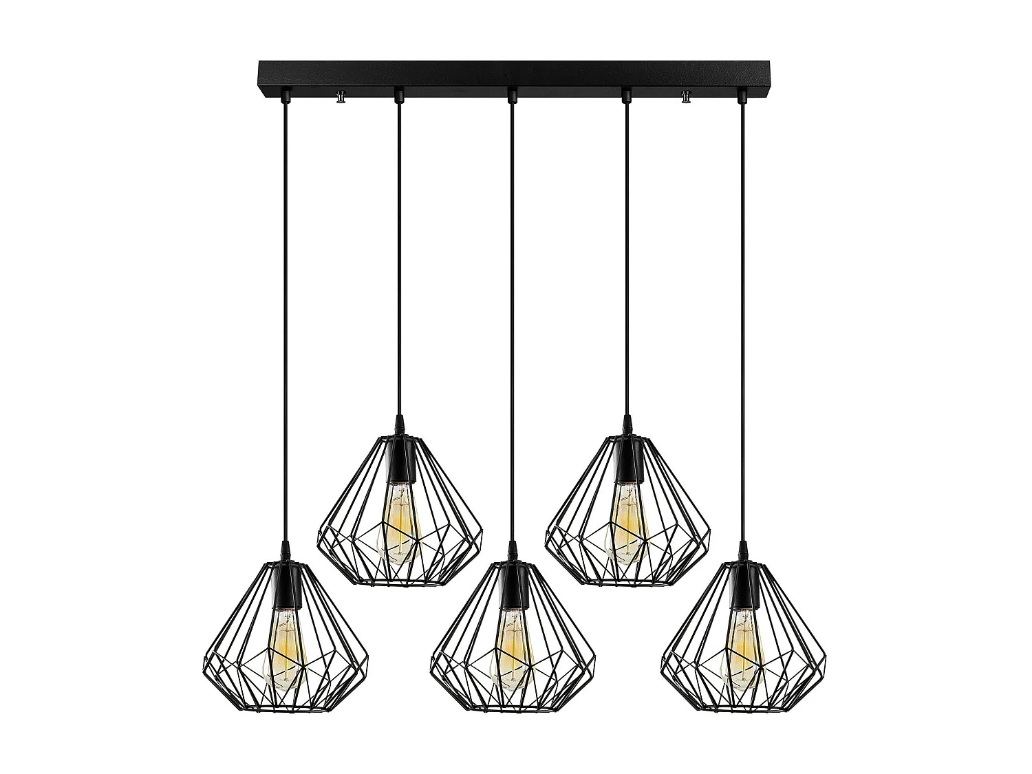 Suspension de table noire design diamant 5 abat-jour ERZIN