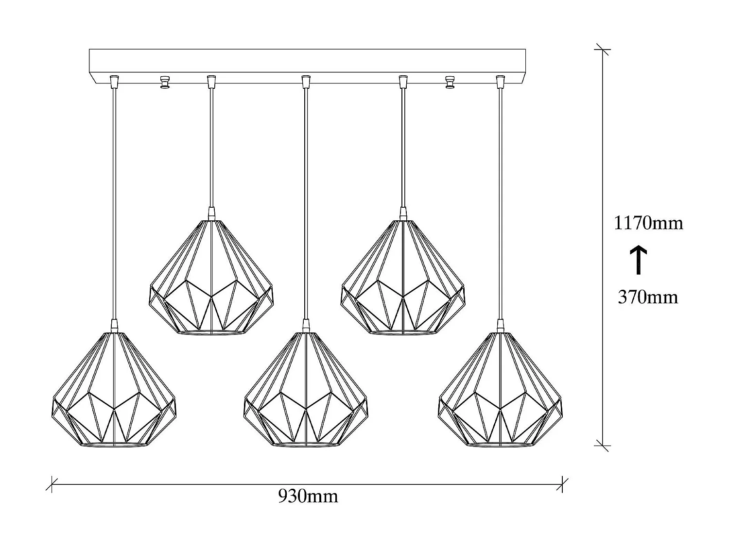 Suspension de table noire design diamant 5 abat-jour ERZIN