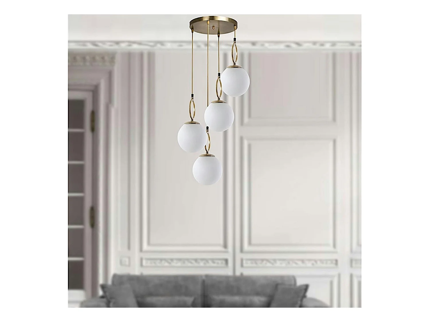 Suspension grappe 5 globes blancs avec anneaux SIERRE