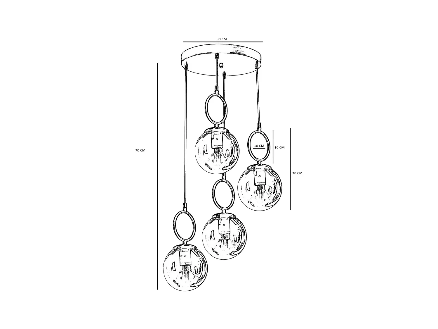 Suspension grappe 5 globes blancs avec anneaux SIERRE