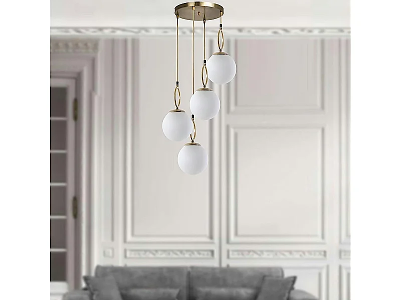 Suspension grappe 5 globes blancs avec anneaux SIERRE