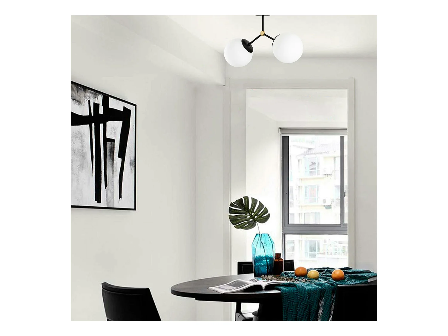 Plafonnier design métal noir 2 globes verre dépoli SIERRE