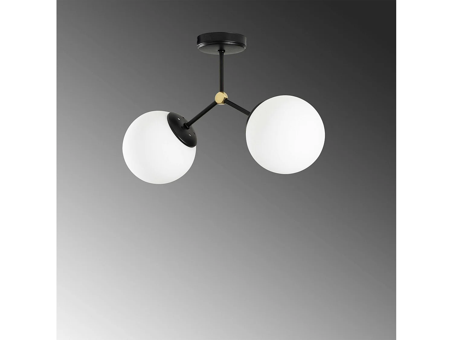 Plafonnier design métal noir 2 globes verre dépoli SIERRE