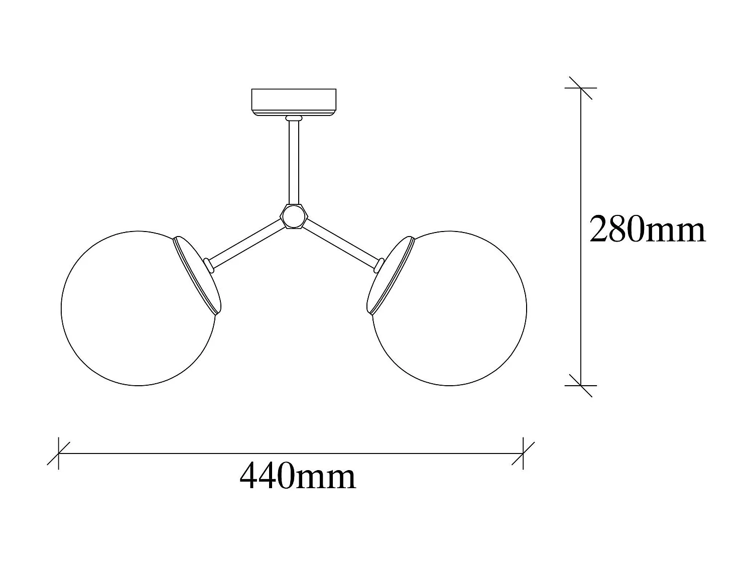 Plafonnier design métal noir 2 globes verre dépoli SIERRE