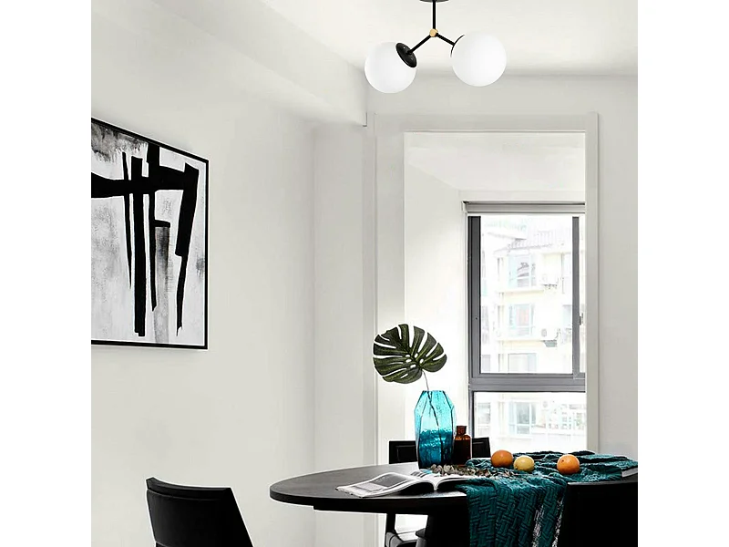 Plafonnier design métal noir 2 globes verre dépoli SIERRE