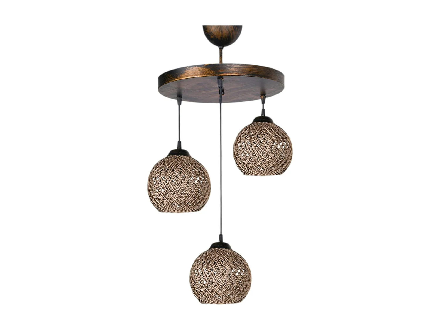 Suspension moderne 3 abat-jour tressés finition bronze AROSA